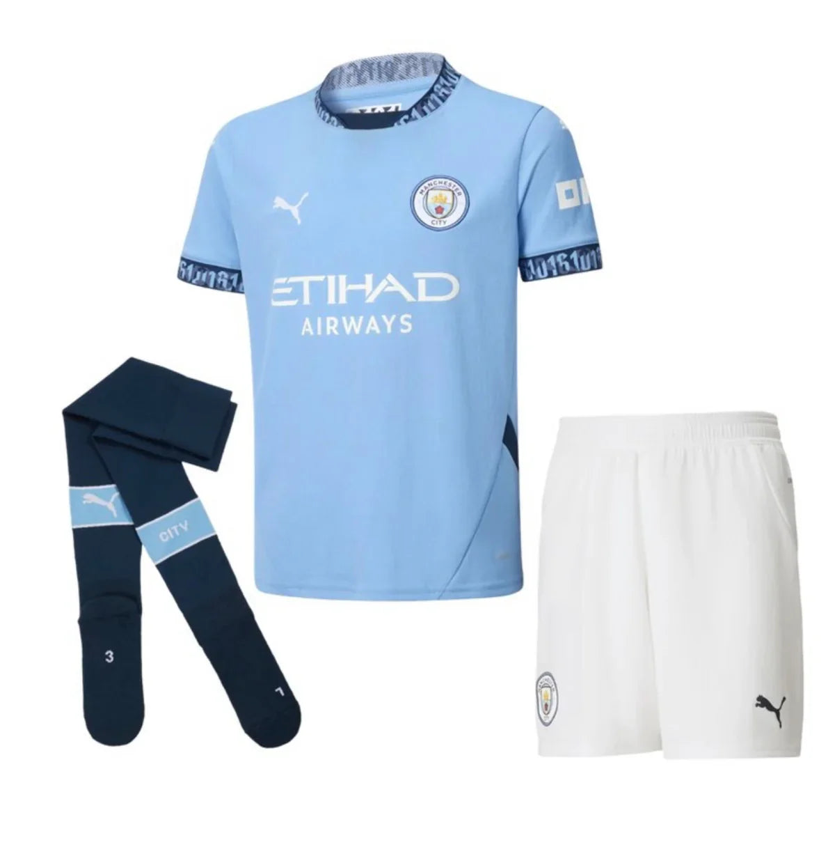 Kids Kit Manchester City I 24/25 com Meia - Blue and White